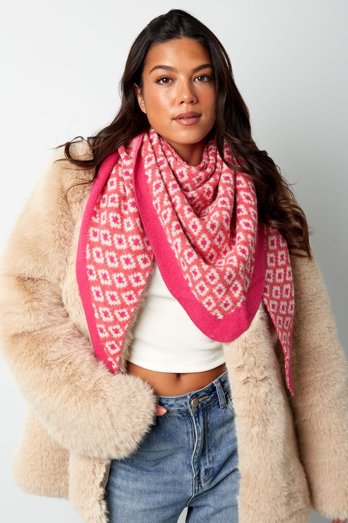 Autumn/winter printed scarf - pink and green h5 Picture2